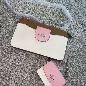 Coach Women's Brown, Cream, and Pink Purse Set